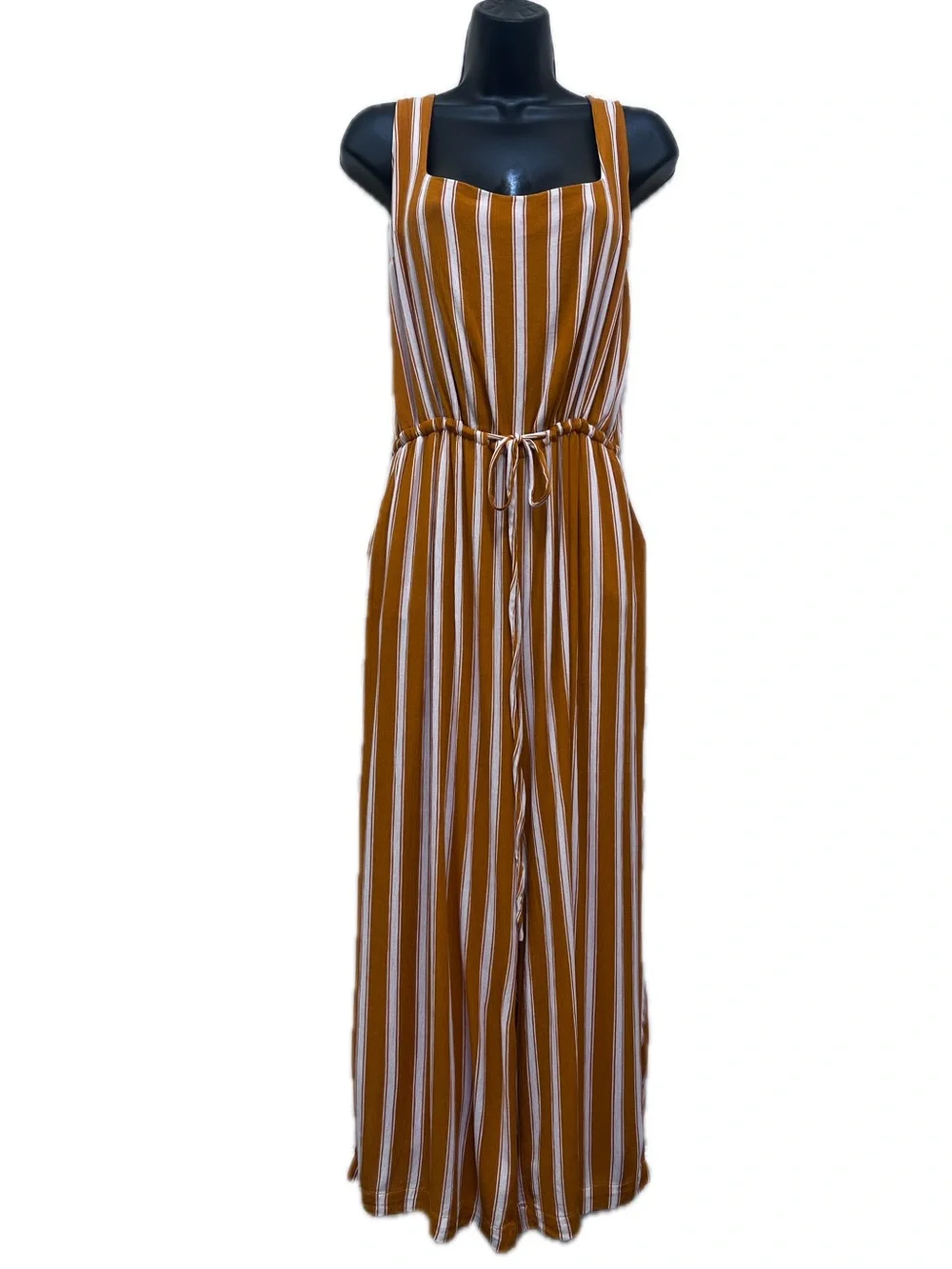 Lulus XL Orange White Stripe Sleeveless Tie Waist Romper
